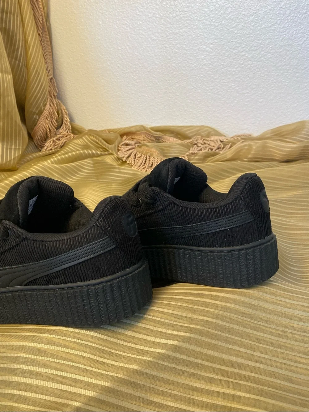 PUMA FENTY Black Corduroy Platform Lace-Up Sneakers, size 8.5